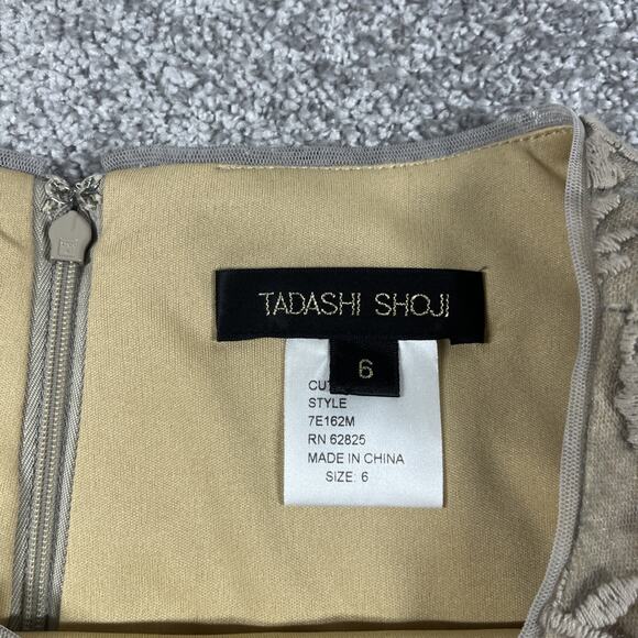 Tadashi Shoji Dress Womens 6 Lace Embroidery Sequins Multi Textured Taupe Silver - Picture 3 of 15